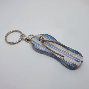 Hand Carved Wooden Flip flop Key - Blue