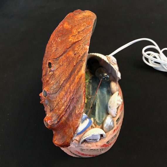 NEW PRICE Vintage Abalone Shell Lamp With Boy Fishing Etsy
