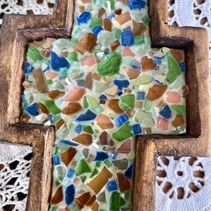 Stained Glass Cross Wooden Dough Bowl Candle