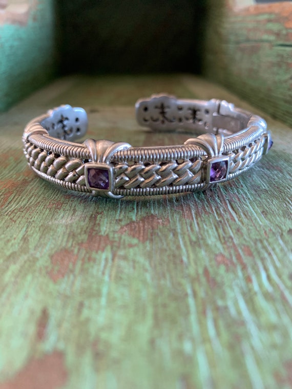 Judith Ripka Sterling Silver and Amethyst Cuff Bracelet Etsy