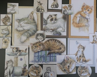 Cat Kitten Illustrations Ephemera: 55 pc Paper Collection ,die cut and fussy cut,for Card Making, Scrapbooking, Journals
