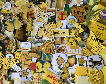 Yellow Themed ephemera collage Pack , 100 + pieces hand cut & die cut: Junk Journal/Collage/Snail Mail/Scrapbooking/Smash Book/Decoupage