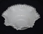 eb3262 Fenton Silvercrest Mid-Century 1950s Milk Glass Large Basket Bowl 9.5 quot Diameter x 4 quot Tall