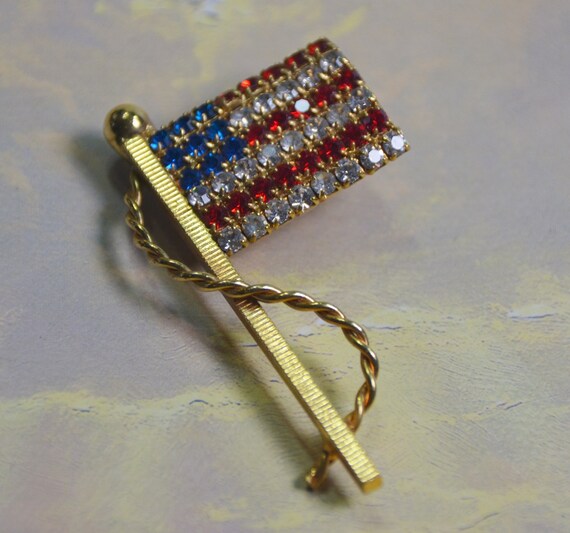 American Flag Rhinestone Pin Rhinestones and Faux… - image 4