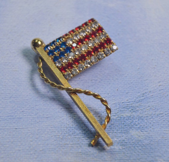 American Flag Rhinestone Pin Rhinestones and Faux… - image 2