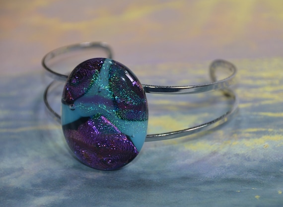 Dichroic Glass Cuff Bracelet Blues Purples jb13-10 - image 1