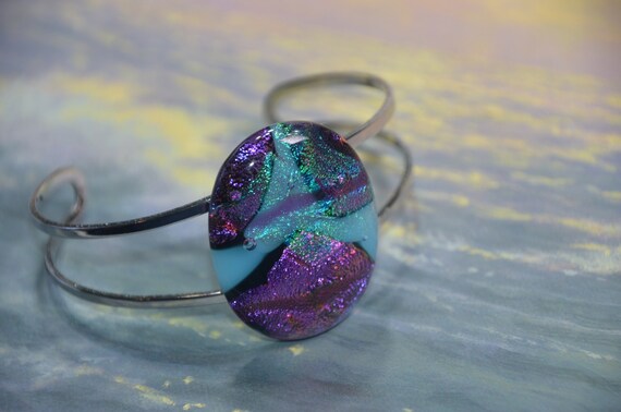 Dichroic Glass Cuff Bracelet Blues Purples jb13-10 - image 2