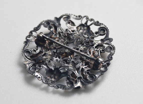 Brooch Pewter Amethyst Intricate Open Work Filigr… - image 3
