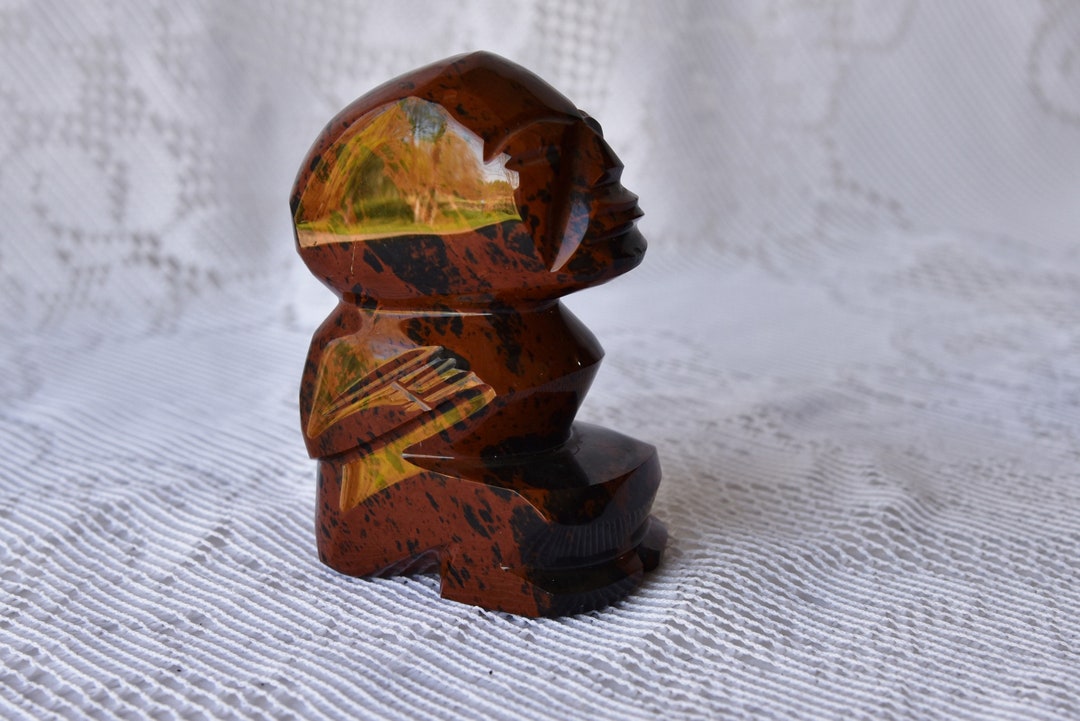 Obsidian Sculpture Mahogany Mayan Aztec Inspired Carved Etsy