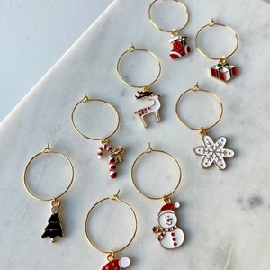 TipsyCharms Christmas Themed Wine Charms- Set of 8 | Christmas Gift | Bar Accessories | Stocking Stuffer