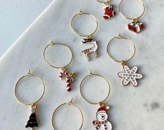 WineCharmed Christmas Themed Wine Charms- Set of 8 | Christmas Gift | Bar Accessories | Stocking Stuffer