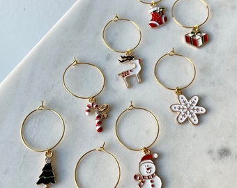 TipsyCharms Christmas Themed Wine Charms- Set of 8 | Christmas Gift | Bar Accessories | Stocking Stuffer