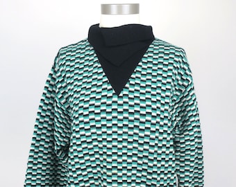Suéter vintage anos 80 K2 pulôver verde preto vaporwave geométrico esqui de grandes dimensões 100% lã damas grandes