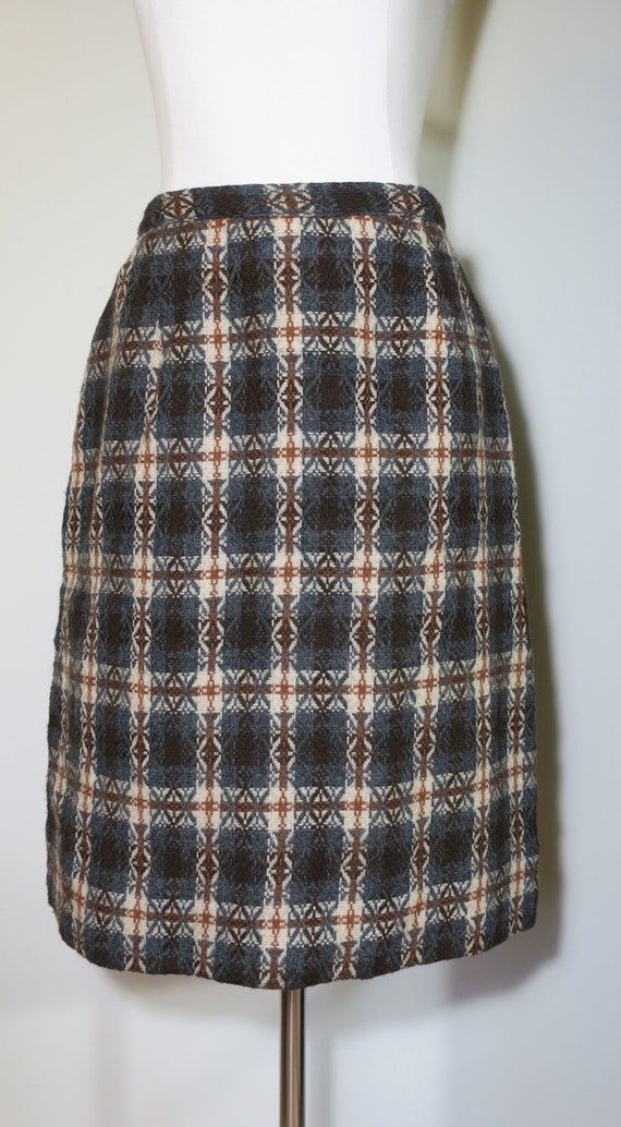 Vintage 1950s Plaid Wool Pencil Skirt Jantzen Brow
