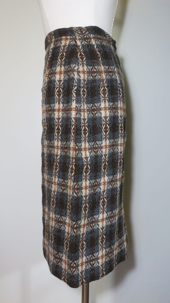 Vintage 1950s Plaid Wool Pencil Skirt Jantzen Bro… - image 3