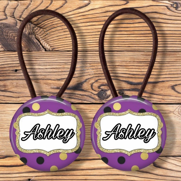 Personalized name hair ties stocking stuffers for toddler poladot hair bobbles stocking filler holiday hair elastic purple covered button