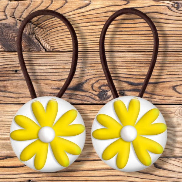 Spring hair ties flower ponytail holders stocking filler holiday hair elastic Yellow covered button rubber bands