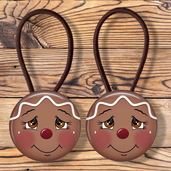 Ginge bread man ponytail holders  Christmas button cover hair ties summer hair elastic Brown covered button rubber bands winter hair band
