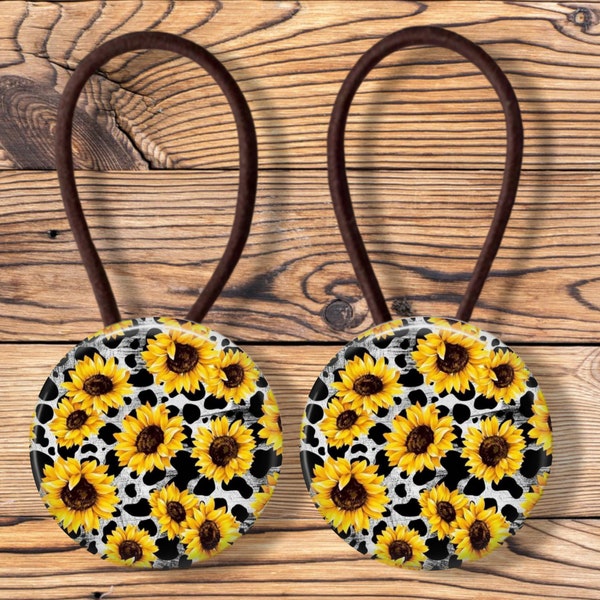 Cow print hair ties sunflower ponytail holders for girls black and white button cover hair ties for girls toddler hair band