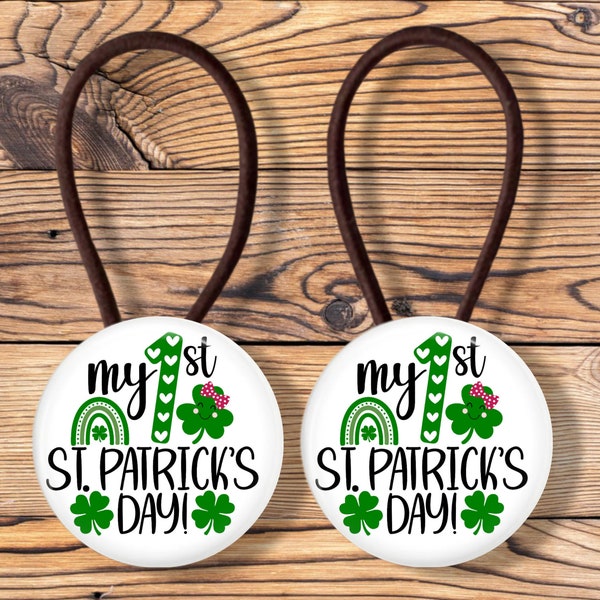 My 1st St Patricks Day  Ponytail Holders Shamrock  Button Cover Hair Ties Green Hair Elastic Covered Button Rubber Bands
