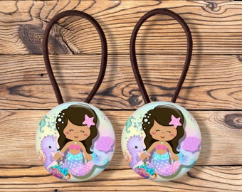 Mermaid Ponytail Holders Mermaid Button Cover Hair Ties Sea theme Hair Elastic Pink Covered Button Rubber Bands Summertime Hair