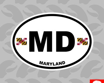 Maryland State Map Oval w/ 2 Flag Decals & Stickers 