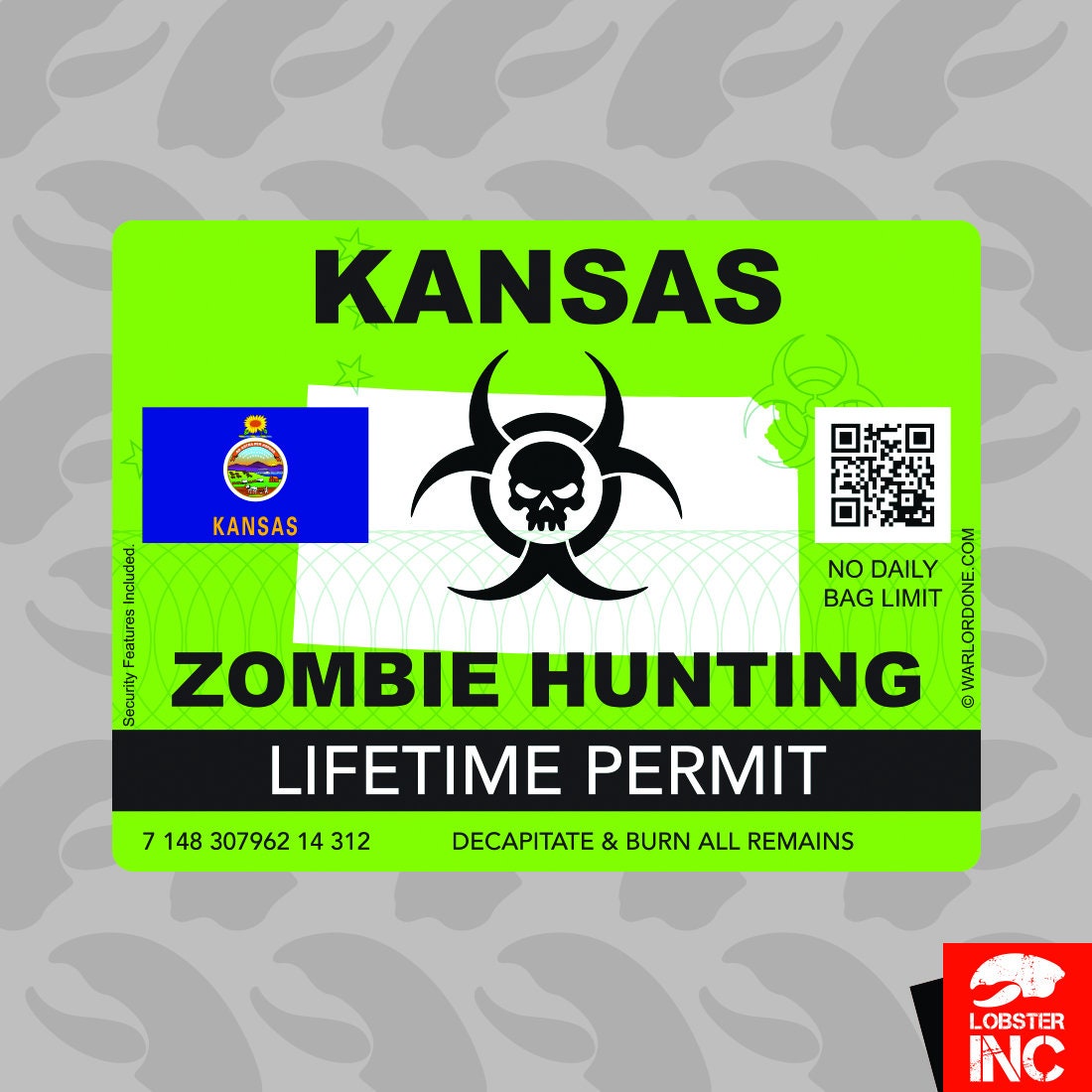 Kansas Zombie Hunting Permit T-Shirt Tee Shirt Free Sticker US outbreak response