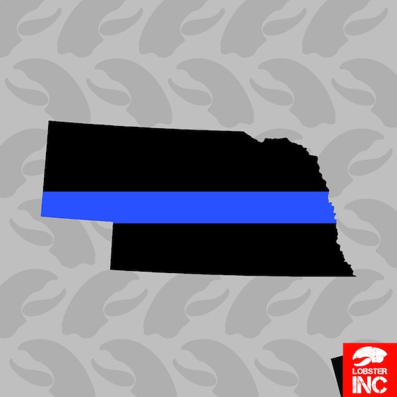 Distressed Nebraska State Shaped Subdued US Flag Thin Blue Line Sticker police