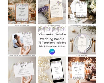 Lavender Garden Editable Wedding Invitation with 75 Templates, Floral Wedding Invitation, Lilac, Lavender Invitation, Large Wedding Download