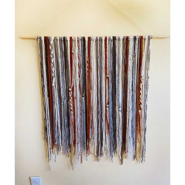 Large Earth Toned Yarn Wall Hanging Tapestry - Fiber Art