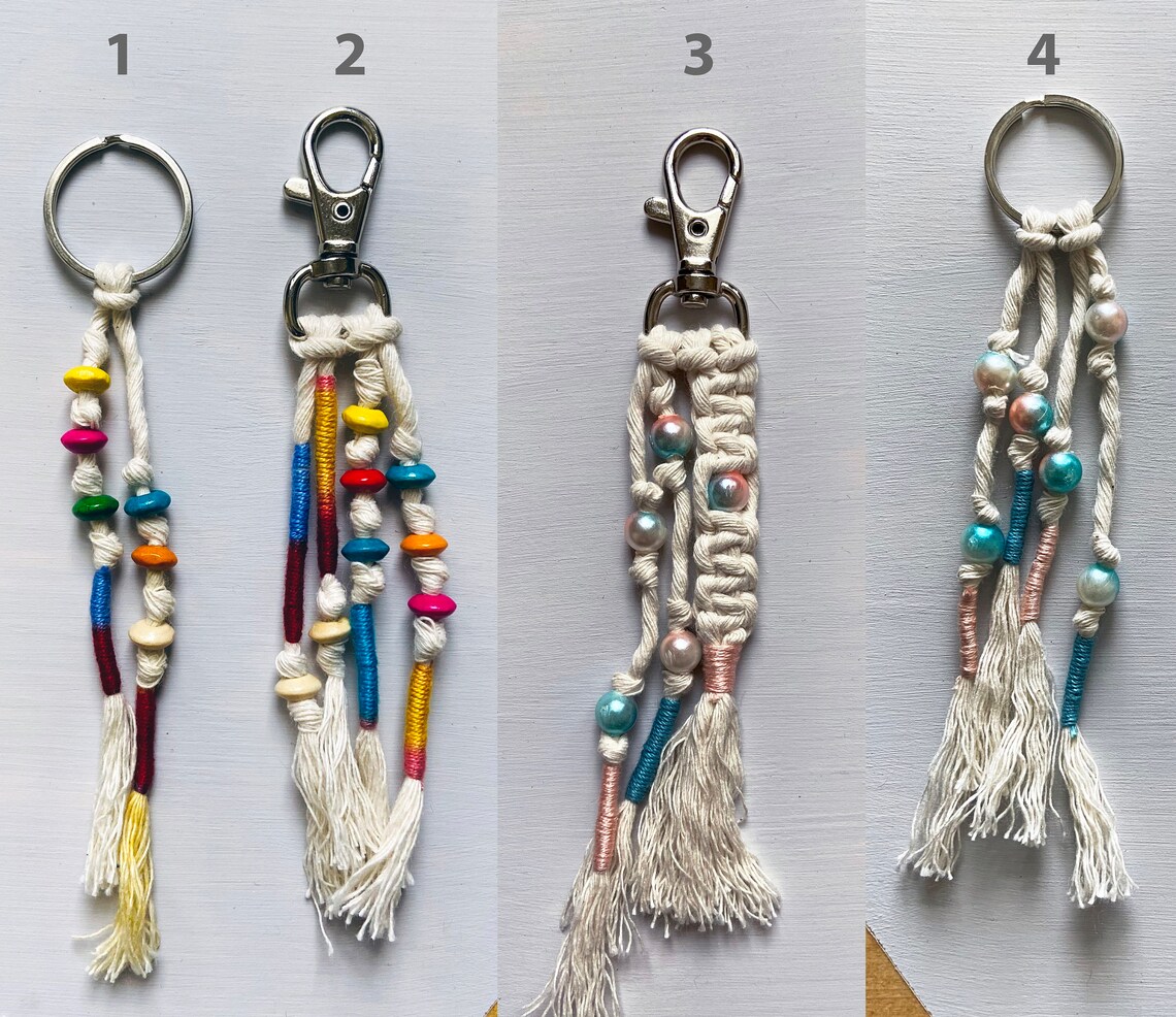 Macrame Beaded Keychains Macrame Cord Embroidery Wrapped Boho Keychains