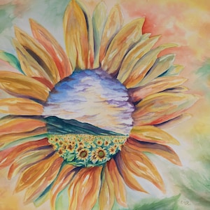 Sonnenblumenfeld in Sonnenblume Aquarell Malerei Druck Sonnenblume Kunstwerk Sonnenblumenfeld Malerei Maui Kunstwerk Hawaii Art Painting