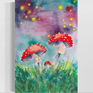 Mushroom Fly Agaric Fantasy Fairy Forest Watercolor Painting Print Mushroom Painting Mushroom Watercolor