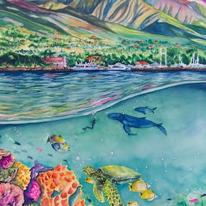 Lahaina Maui Painting | Lahaina Maui Artwork | Watercolor Painting | Maui Artwork | Hawaii Artwork | West Maui Mountains Painting | Ocean