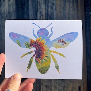 Carte de voeux et de remerciements silhouette abeille et tournesol