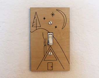 Wood light switch plate Cozy A-Frame adventure kids room mid century modern