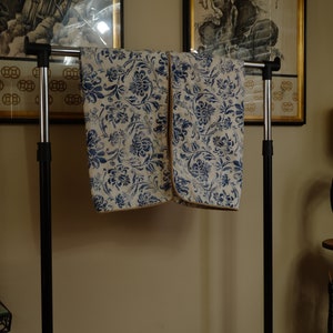 Ralph Lauren KING SHAMS Bluff Point Jute Trim Stencil Blue Cream Floral Design Envelope Close  Great Condition Rare  HTF