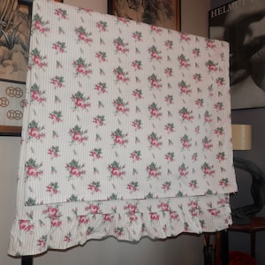 Ralph Lauren Emma Sophie Roses TAN/YELLOW Stripes Twin Flat Sheet Ruffled Top 100% algodón Hecho en EE. UU.