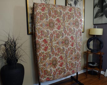 Vintage Ralph Lauren Chapman JACOBEAN QUEEN REVERSIBLE 3 Piece Set Comforter W/ Two Shams 100% Cotton Red Blue Brown Yellow Nice Condition