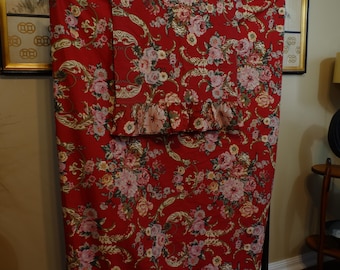 Ralph Lauren MARSEILLES Sheet SET Full Fitted Sheet With Ruffled Pillowcase Red Floral Great Condition Rare  USA Made