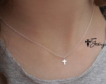Mini Cross Necklace in Solid Gold: 10K, 14K or 18K Gold for Adults or Kids - Religious Jewelry in Yellow, Rose or White Gold