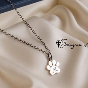 Solid Gold: 10K, 14K or 18K Animal Lover Necklace in Yellow, Rose or White Gold, Engrave Your Dog or Puppy Initial To Personalize it