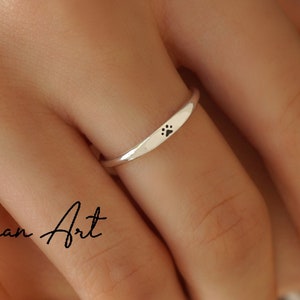 10K, 14K or 18K Solid Gold Mini Paw Print Stackable Ring in Yellow, Rose or White Gold, Dog Mama Ring, New Puppy Ring, Pet Birthday Ring.