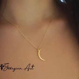 14K Solid Gold Dainty New Moon Charm Necklace in Yellow Gold, Rose Gold or White Gold, Lunar Jewelry, New Beginning