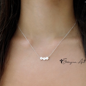 Mini Flowers Necklace in Solid Gold: 10K, 14K or 18K -  Dainty Necklace in Yellow, Rose or White Gold - Three Flowers Charm