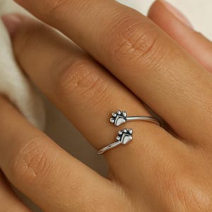 10K, 14K or 18K Yellow gold, Rose Gold or White Gold Dog's Doable Paw Print Ring, Cat's Paw Prints Adjustable Ring, Wrap Ring.