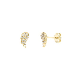 14k Solid Gold Diamond Angel Wings, Micro Stud Earrings, Small Earring for Women in Gold, Rose Gold, and White Gold