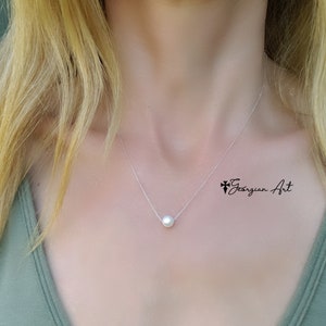 14K Gold Freshwater Pearl Solitaire Necklace. Solid Yellow, White or Rose Gold, Gift Idea For Anniversary, Birthday, Christmas, Easter.