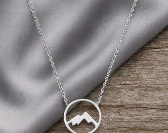 10K, 14K or 18K Solid Gold Mountain Adventurer Necklace, Celebrating Life&#39;s Journey, Challenges, Ups & Downs, Yellow, Rose or White Gold.
