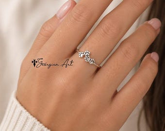 10K, 14K or 18K Solid Gold Mini Paw Prints Ring in Yellow, Rose or White Gold, Animal Lover, Dog Paws.